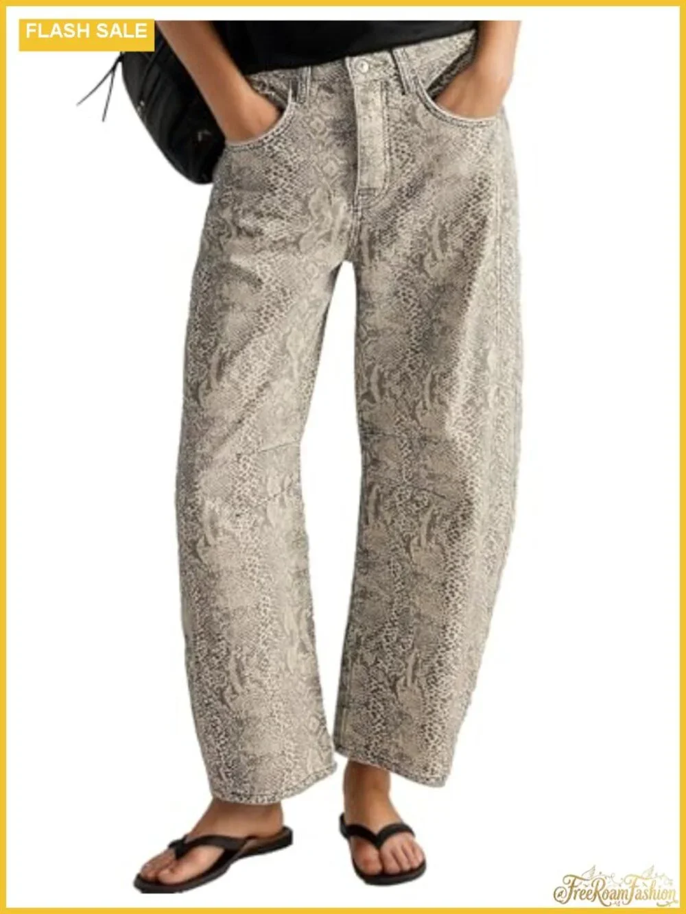 Women's Barrel Jeans Baggy Mid-Low Rise Y2K Leopard Floral Print Ankle Denim